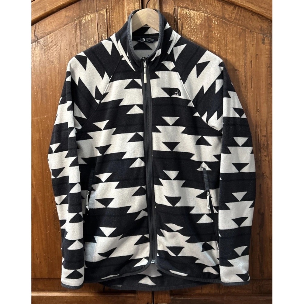The North‎ Face Women's Aztec Black White Full Zip Fleece Jacket Sz Med